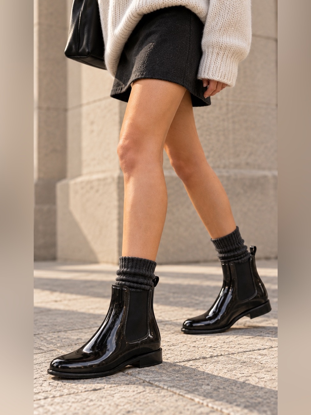Black Chelsea Boots Glossy Ankle Boots Size 8 90s